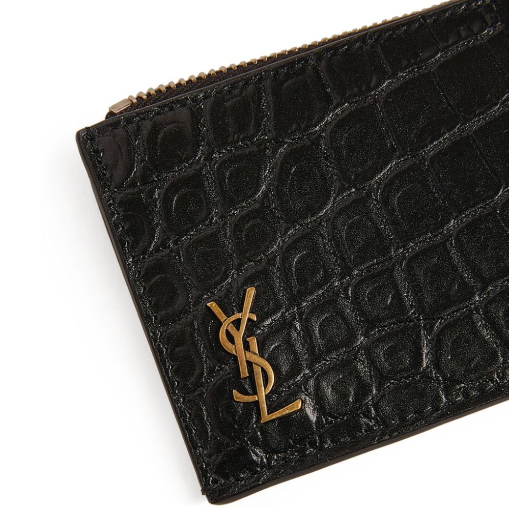 Brand NEW! YSL Saint Laurent Crocodile-Embossed Card Zipper Holder Case Wallet - Picture 5 of 12
